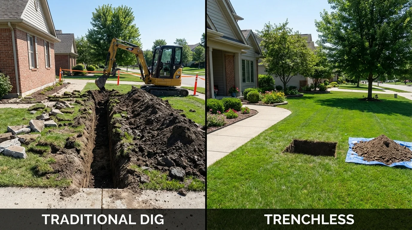 Trenchless sewer repair with minimal yard damage versus traditional excavation in Framingham, MA